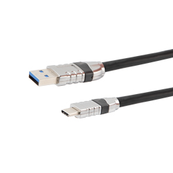 加固型USB3.0线缆组件，A型公头至C型公头，压铸连接器外壳，可选择配置视觉翼形螺丝，28/26/22AWG，PVC，黑，1.0米的图片